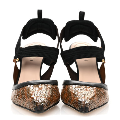 Fendi Sequin Paillettes FF Colibri 85mm Slingback Pumps 39.5 Black Ambra 3 of 8