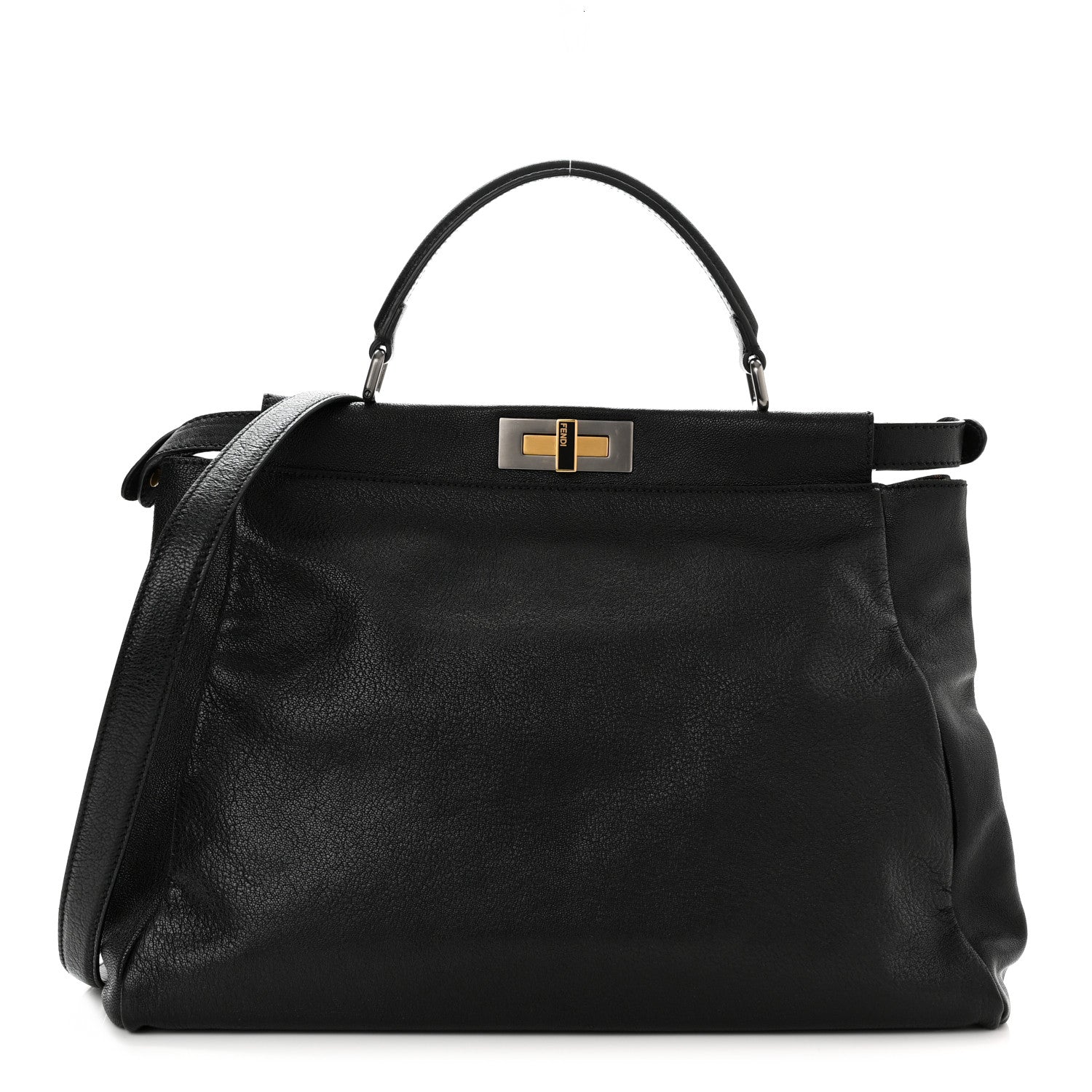 Fendi Goatskin Zucca Large Peekaboo Iconic Satchel Black Tobacco 1 of 13