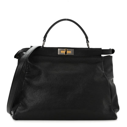 Fendi Goatskin Zucca Large Peekaboo Iconic Satchel Black Tobacco 1 of 13