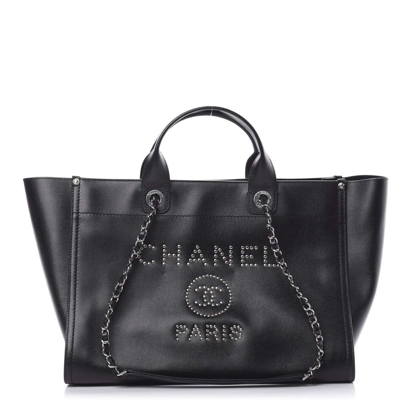 Caviar Medium Studded Deauville Tote Black