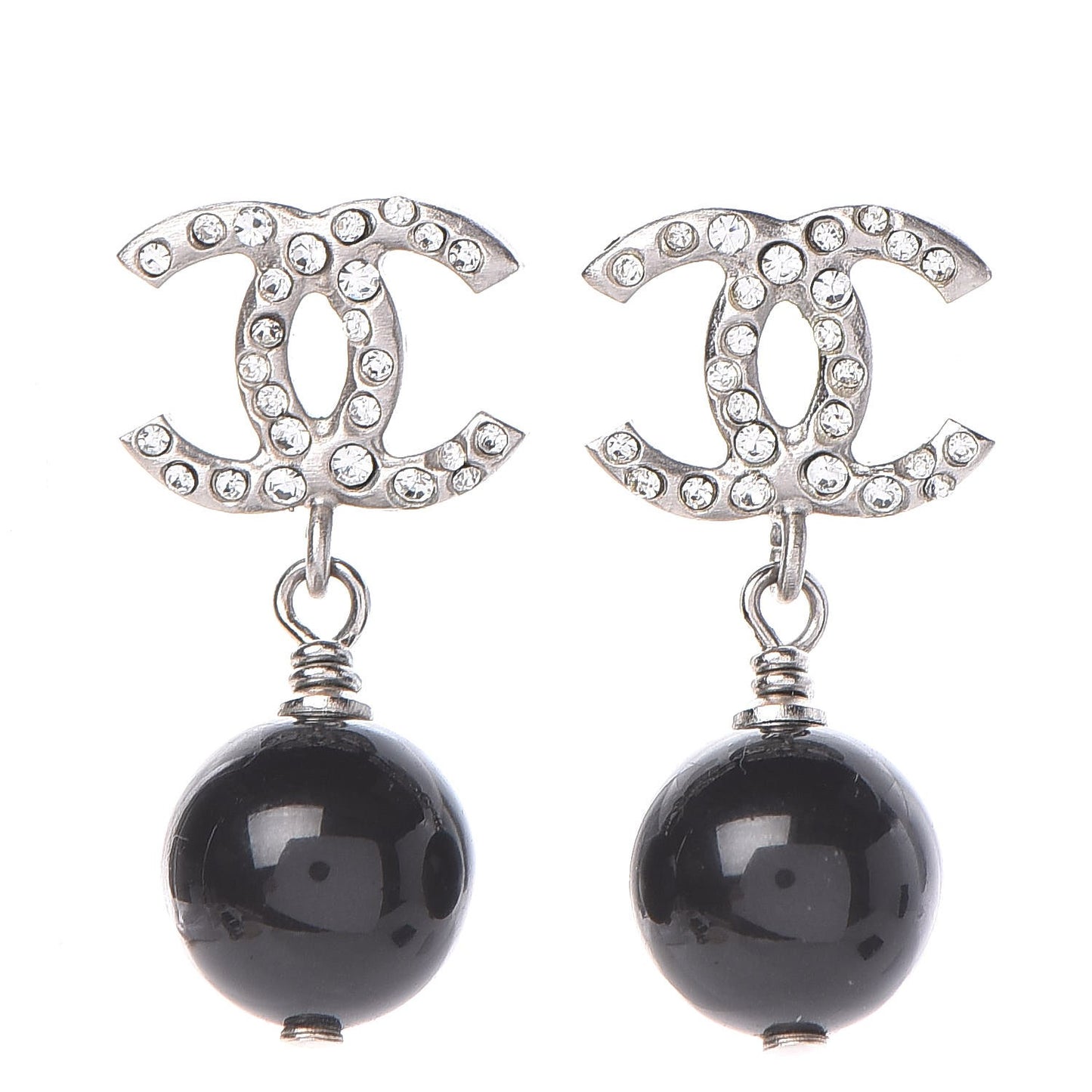 Crystal Bead CC Drop Earrings Ruthenium Black