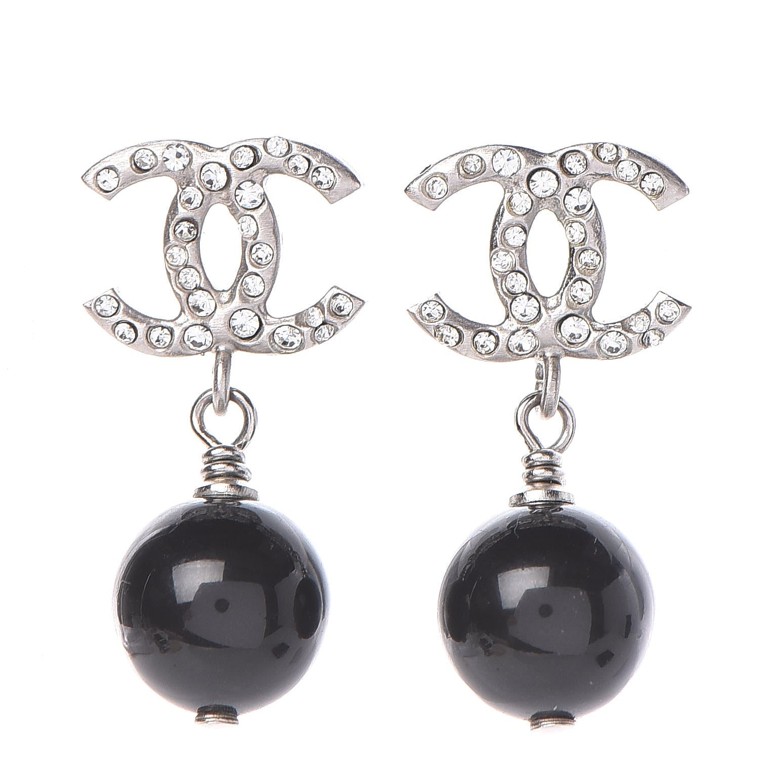 Chanel Crystal Bead CC Drop Earrings Ruthenium Black 1 of 6