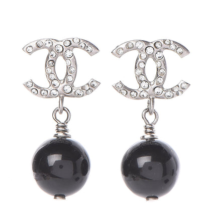 Chanel Crystal Bead CC Drop Earrings Ruthenium Black 1 of 6