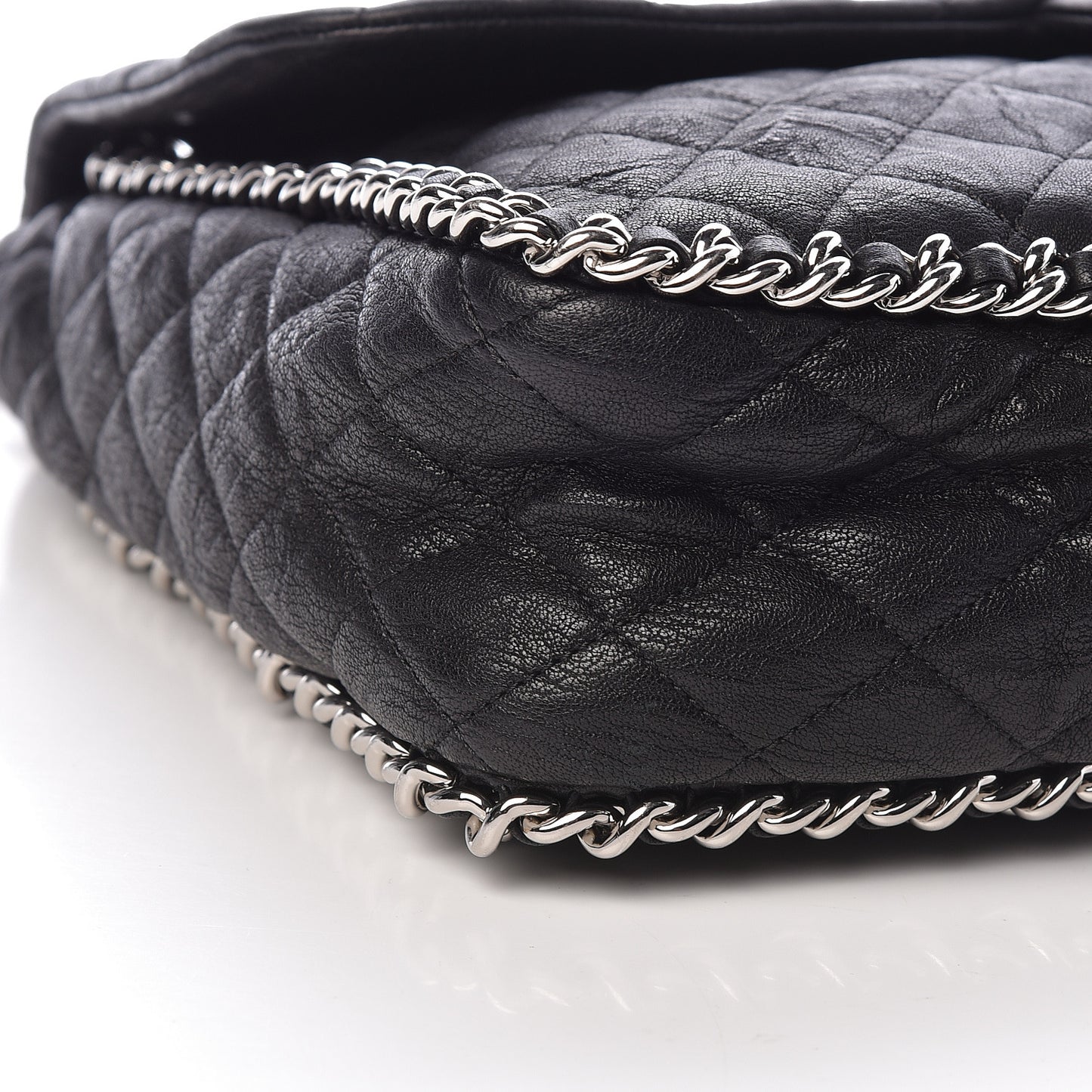 Washed Lambskin Quilted Maxi Chain Around Flap Black