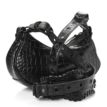 Balenciaga Extra Supple Calfskin Crocodile Embossed Monochrome Le Cagole Shoulder Bag XS Black 5 of 10