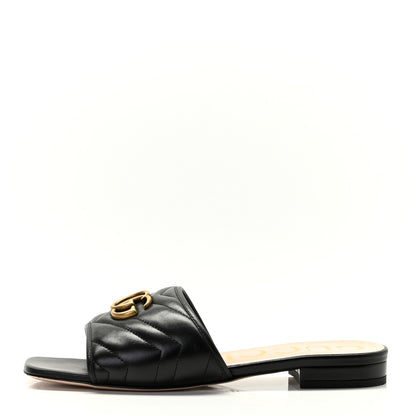 Gucci Nappa Matelasse GG Marmont Flat Slide Sandals 39.5 Black 1 of 13