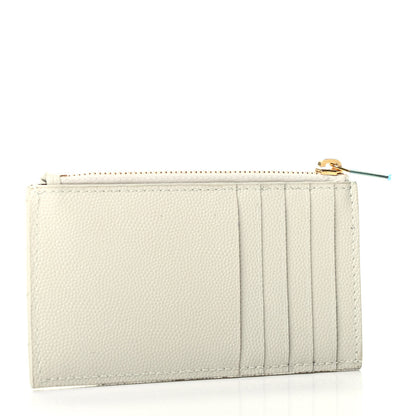 Saint Laurent Grain De Poudre Matelasse Chevron Monogram Fragments Zippered Card Case Crema Soft 3 of 7