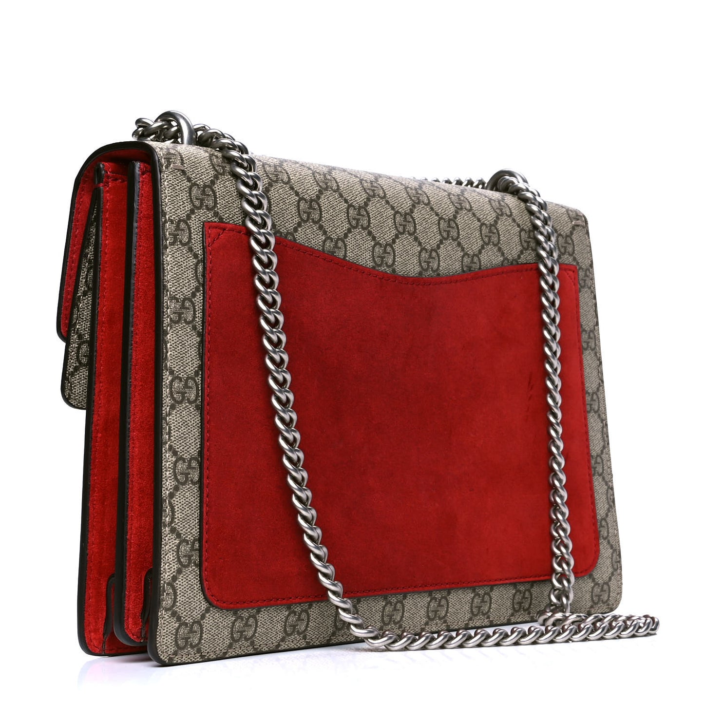 GG Supreme Monogram Suede Cudu Medium Dionysus Shoulder Bag Beige Ebony Vulcanic Red