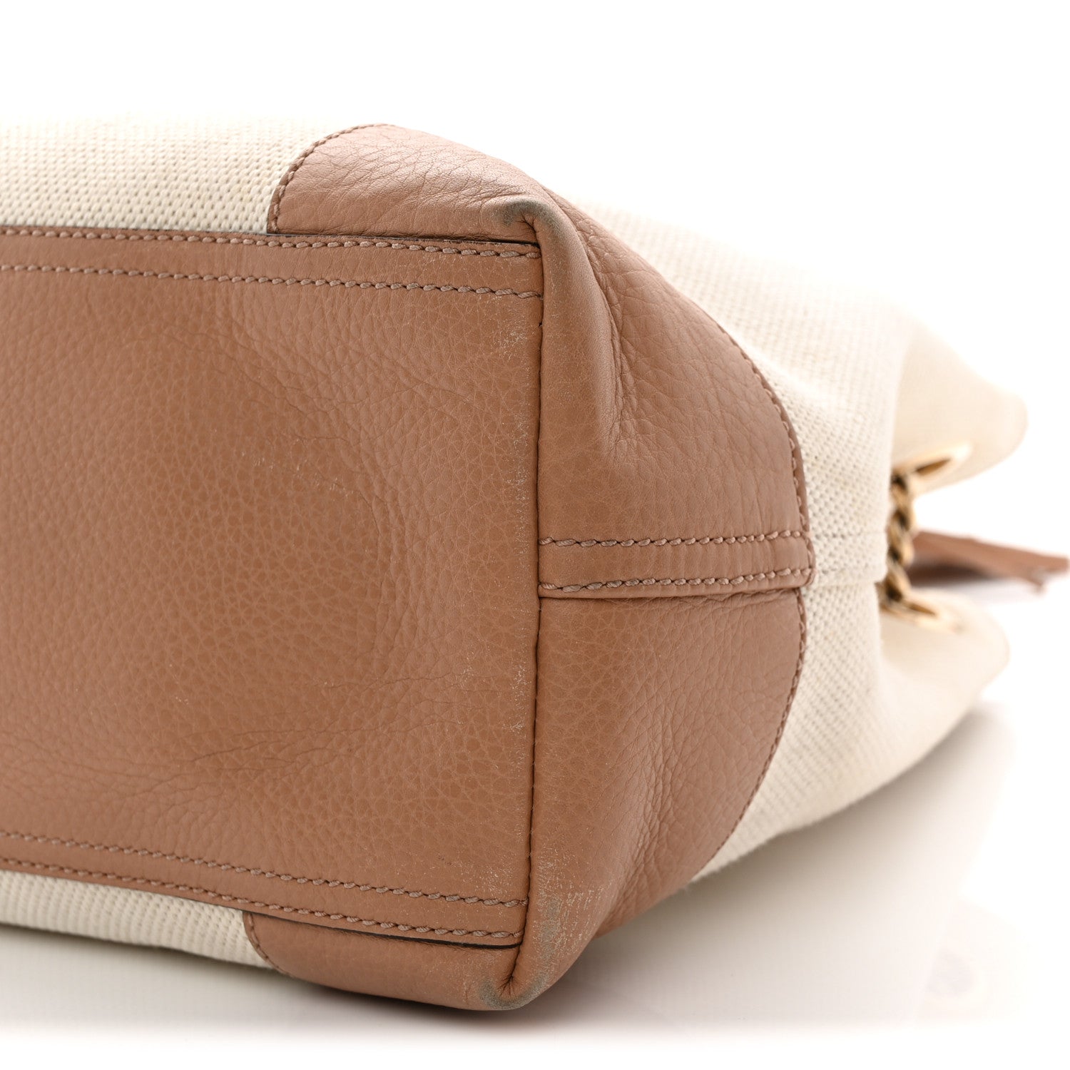 Gucci Linen Canvas Pebbled Calfskin Medium Soho Chain Shoulder Bag White Camelia 10 of 13