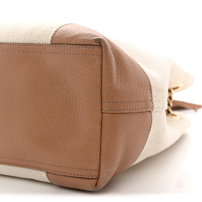 Gucci Linen Canvas Pebbled Calfskin Medium Soho Chain Shoulder Bag White Camelia 10 of 13