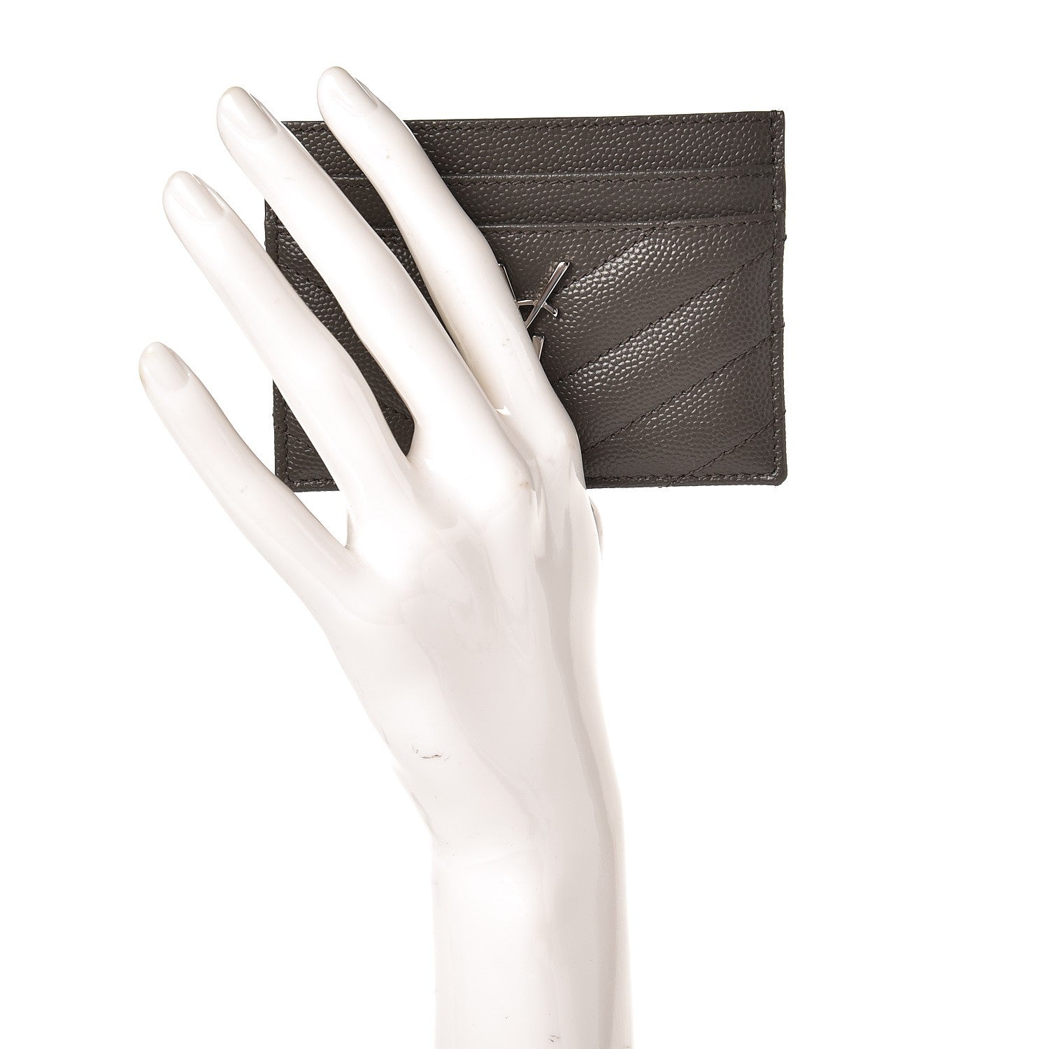 Saint Laurent Grain De Poudre Matelasse Chevron Monogram Credit Card Case Earth 2 of 7