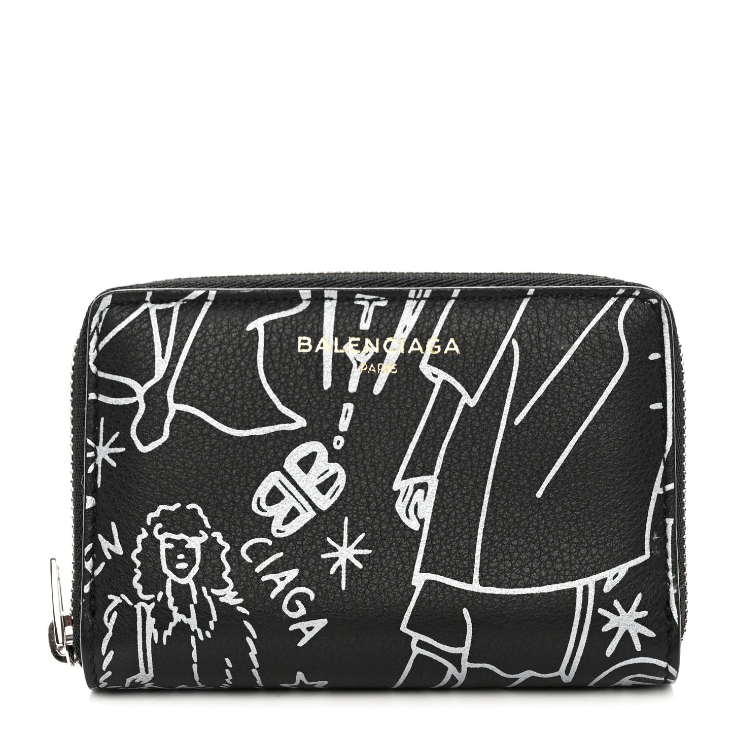 Calfskin Printed Tattoo Everyday Continental Mini Zip Around Wallet Black