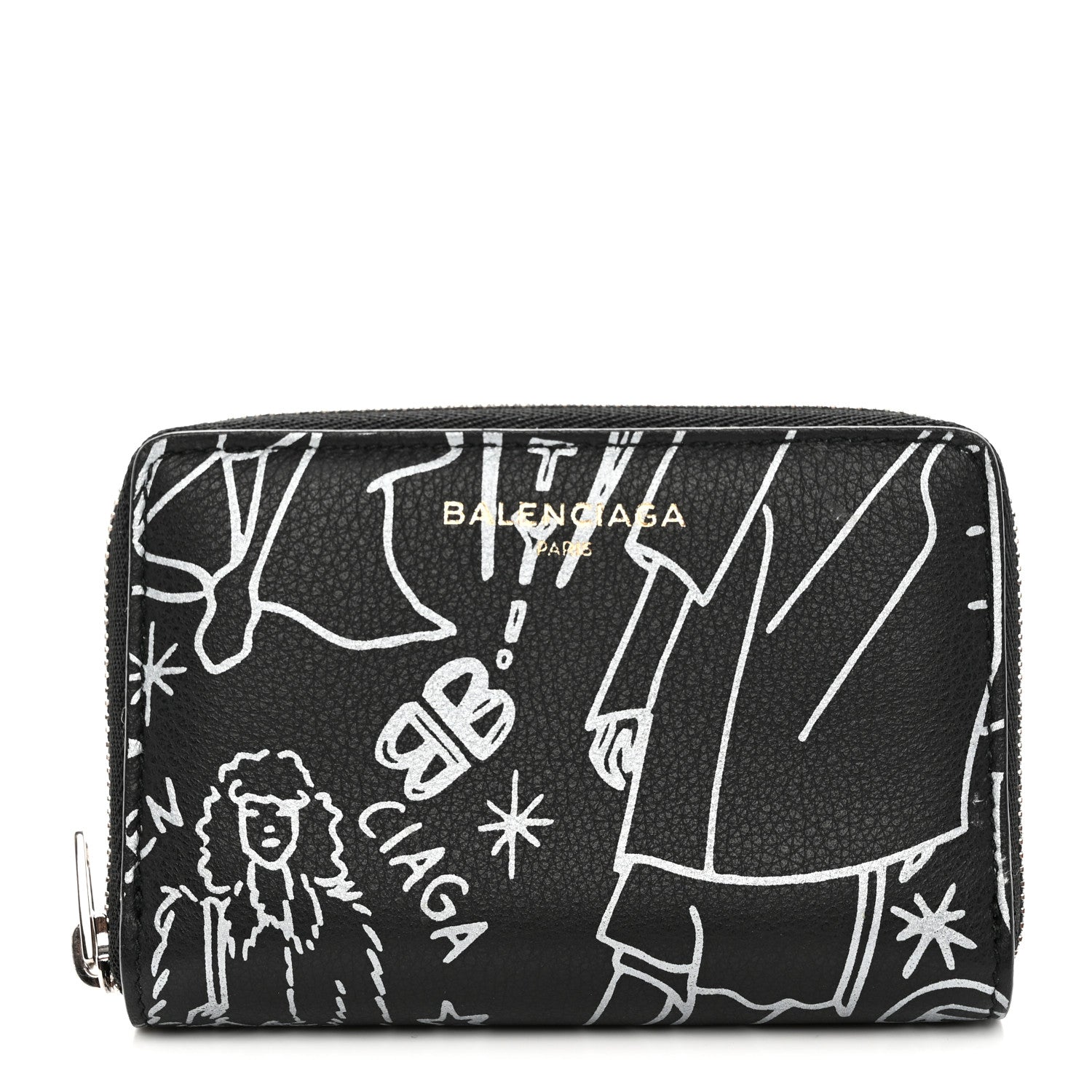 Balenciaga Calfskin Printed Tattoo Everyday Continental Mini Zip Around Wallet Black 1 of 6