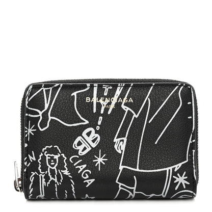 Balenciaga Calfskin Printed Tattoo Everyday Continental Mini Zip Around Wallet Black 1 of 6