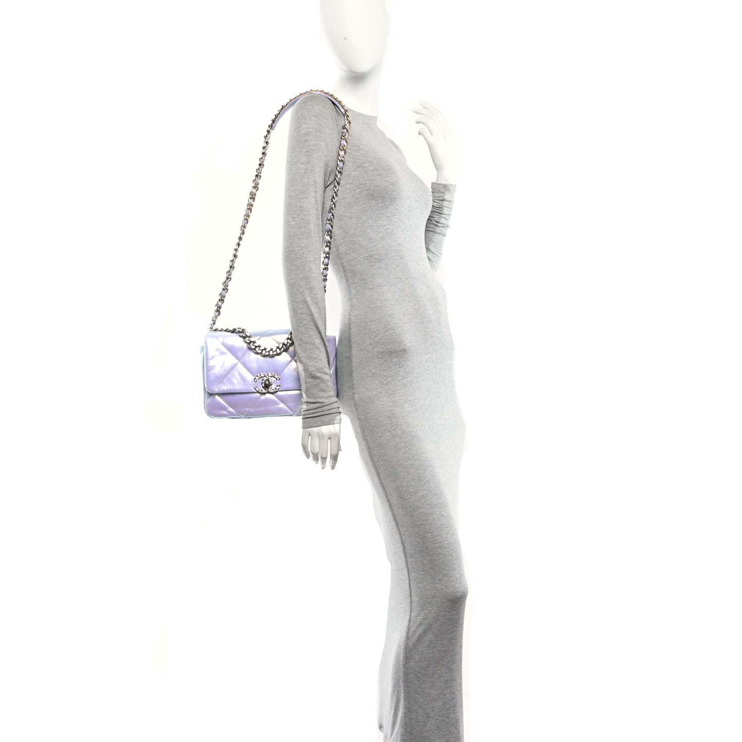 Iridescent Calfskin Quilted Medium Chanel 19 Flap Light Purple Blue