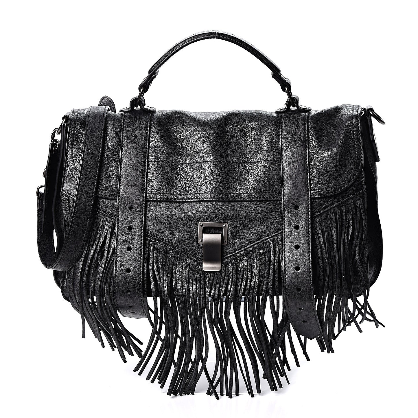 Lambskin Fringe Medium PS1 Satchel Black