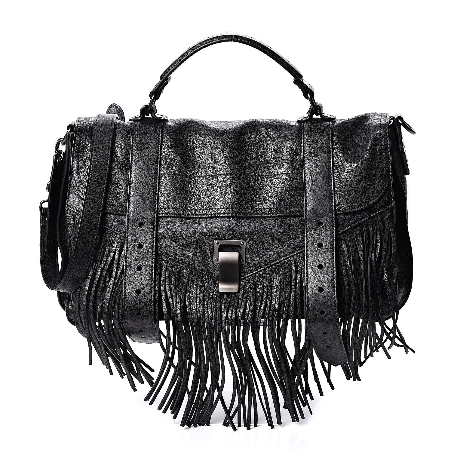 Proenza Schouler Lambskin Fringe Medium PS1 Satchel Black 1 of 10