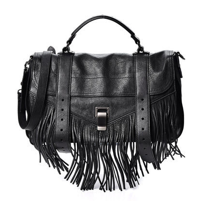 Proenza Schouler Lambskin Fringe Medium PS1 Satchel Black 1 of 10