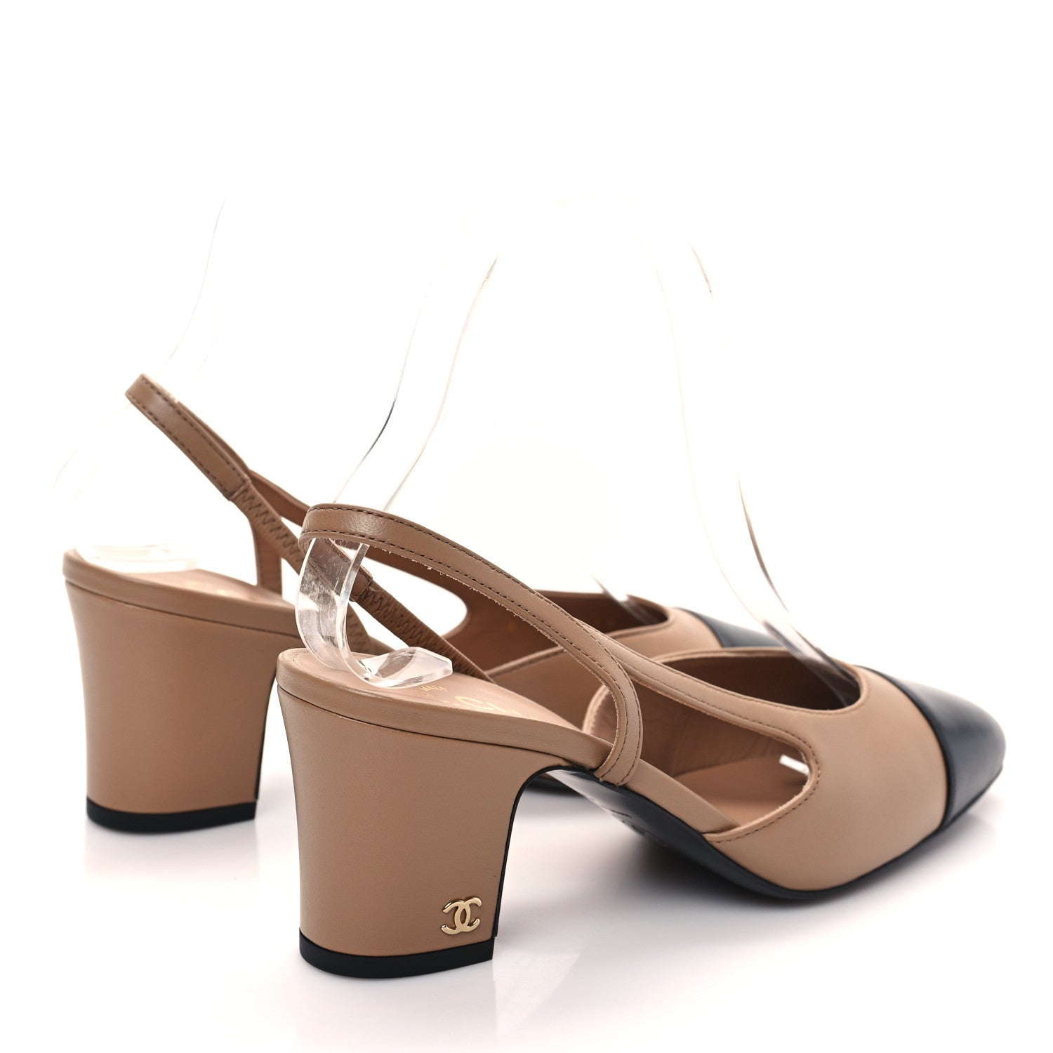 Chanel Lambskin Cap Toe CC Slingback Pumps 36 Dark Beige Black 4 of 10