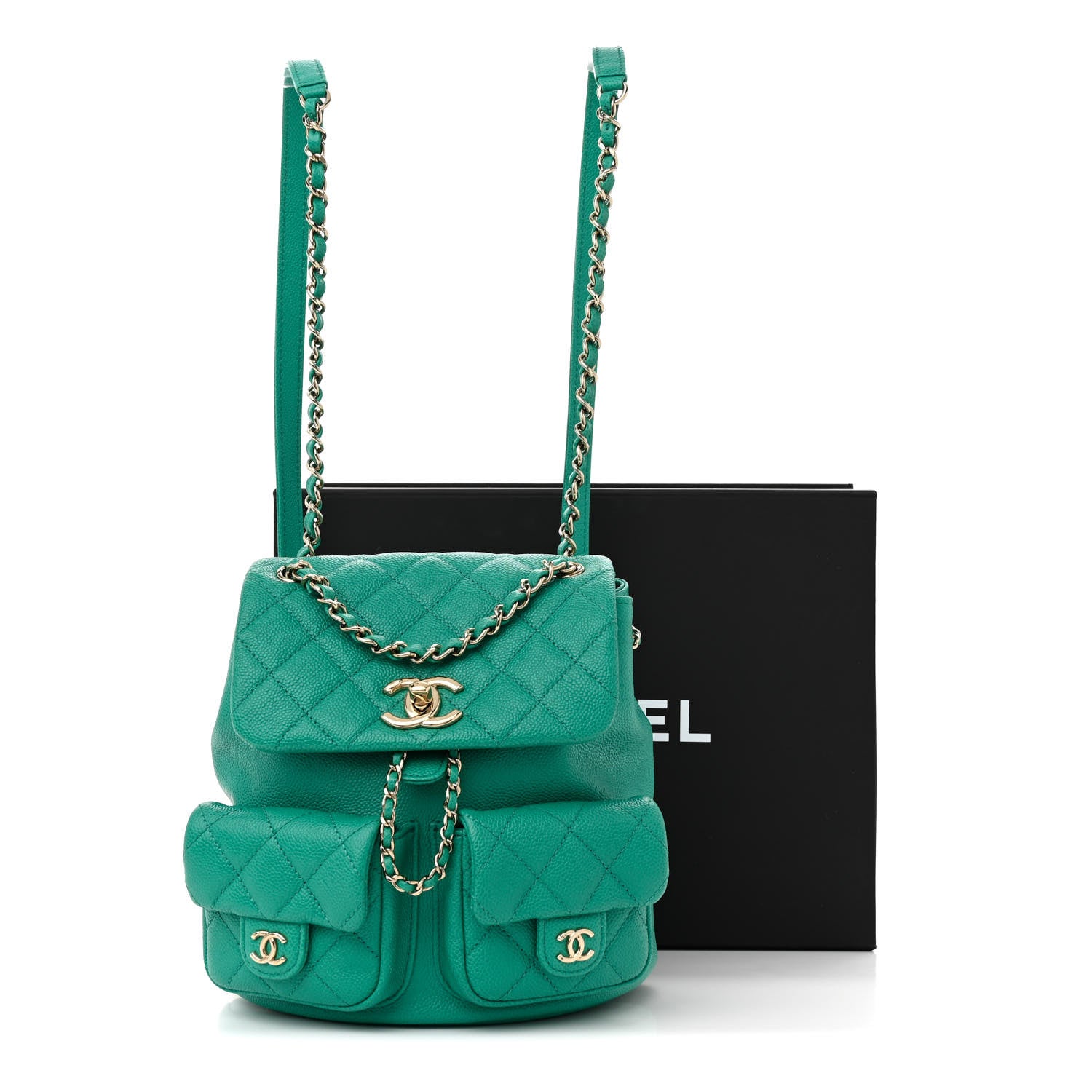 Chanel Caviar Quilted Medium Duma Pockets Drawstring Backpack Green 11 of 11