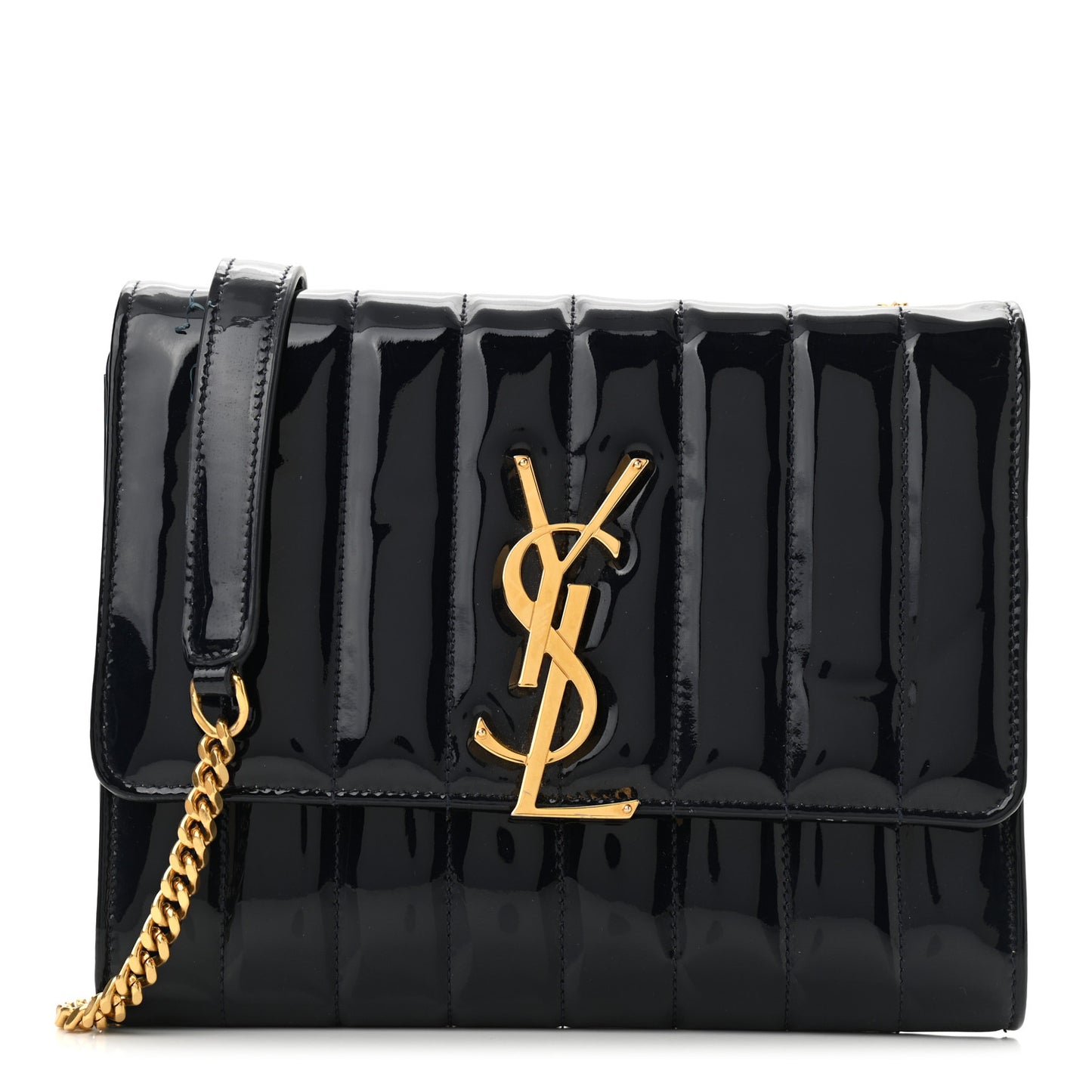 Patent Calfskin Matelasse Monogram Medium Vicky Chain Bag Blue