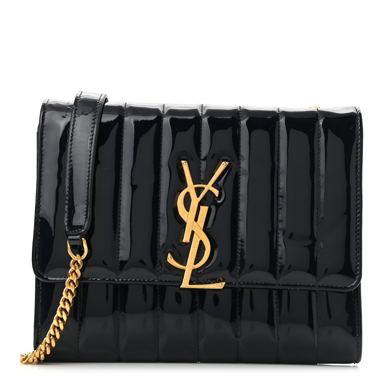 Saint Laurent Patent Calfskin Matelasse Monogram Medium Vicky Chain Bag Blue 1 of 12