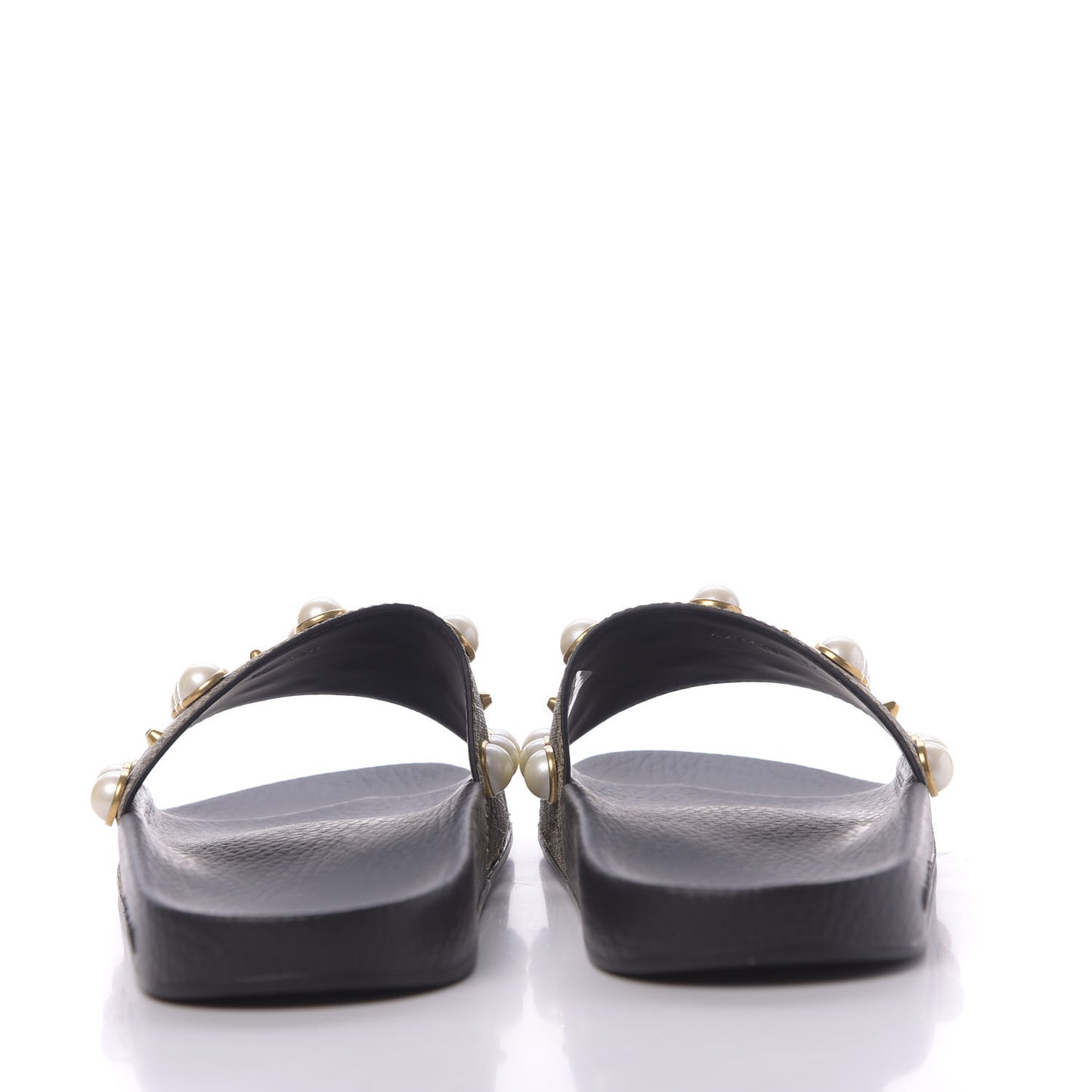 GG Supreme Monogram Slide Pearls Sandals 39 Beige