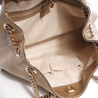 Gucci Metallic Pebbled Calfskin Medium Soho Chain Shoulder Bag Golden Beige 5 of 9