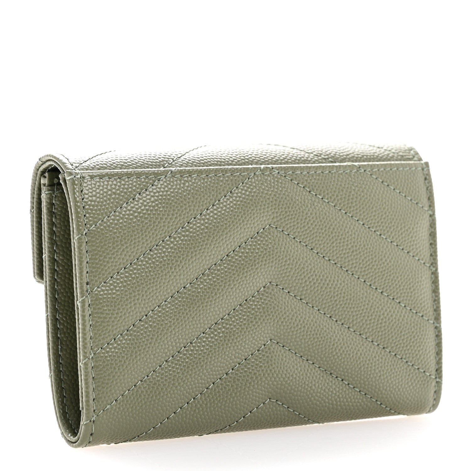 Saint Laurent Grain De Poudre Matelasse Chevron Small Monogram Envelope Wallet Light Sage 3 of 8