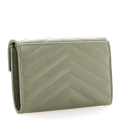 Saint Laurent Grain De Poudre Matelasse Chevron Small Monogram Envelope Wallet Light Sage 3 of 8