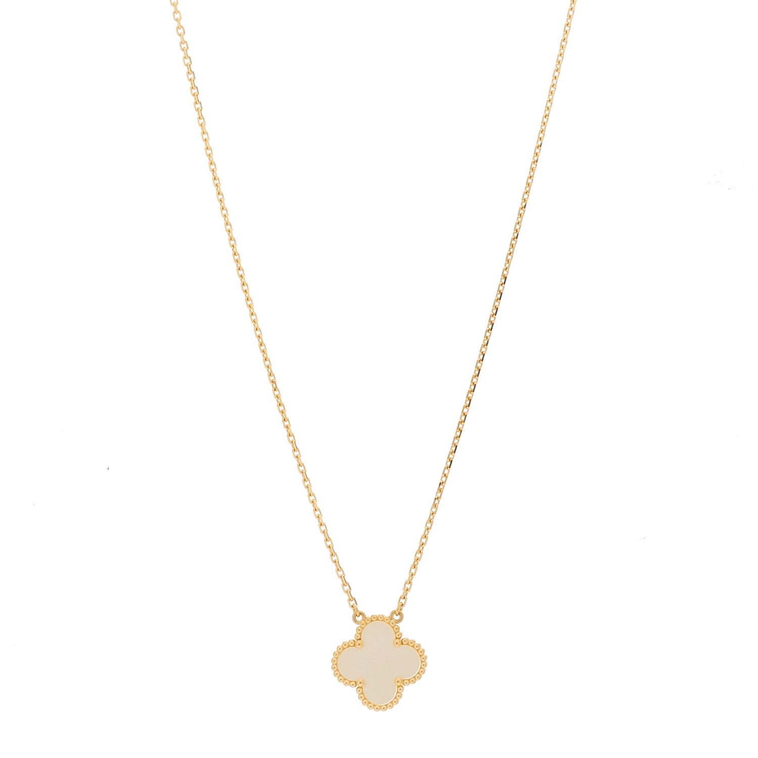 Van Cleef & Arpels 18K Yellow Gold Mother of Pearl Vintage Alhambra Pendant Necklace 1 of 6