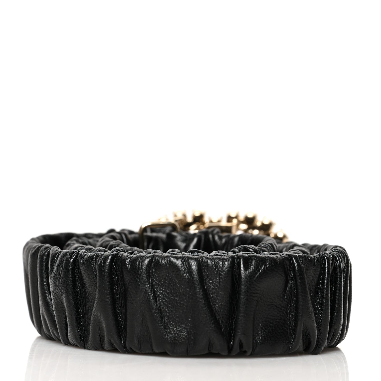Calfskin Strass Ruched Rope CC Belt 75 30 Black