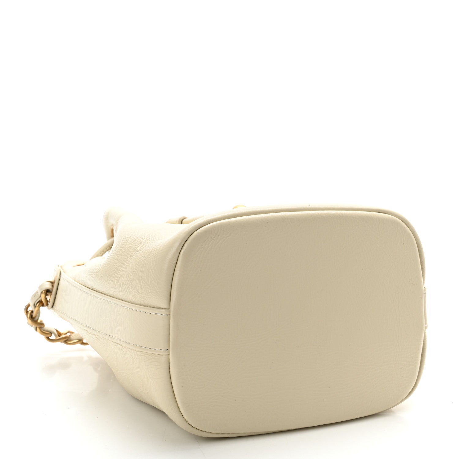 Chanel Shiny Aged Calfskin CC Chain Mini Drawstring Bag White 4 of 10