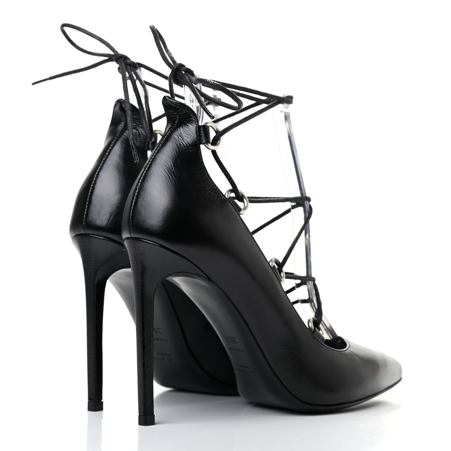 Shiny Calfskin Paris 105 Lace Up Pumps 35.5 Black
