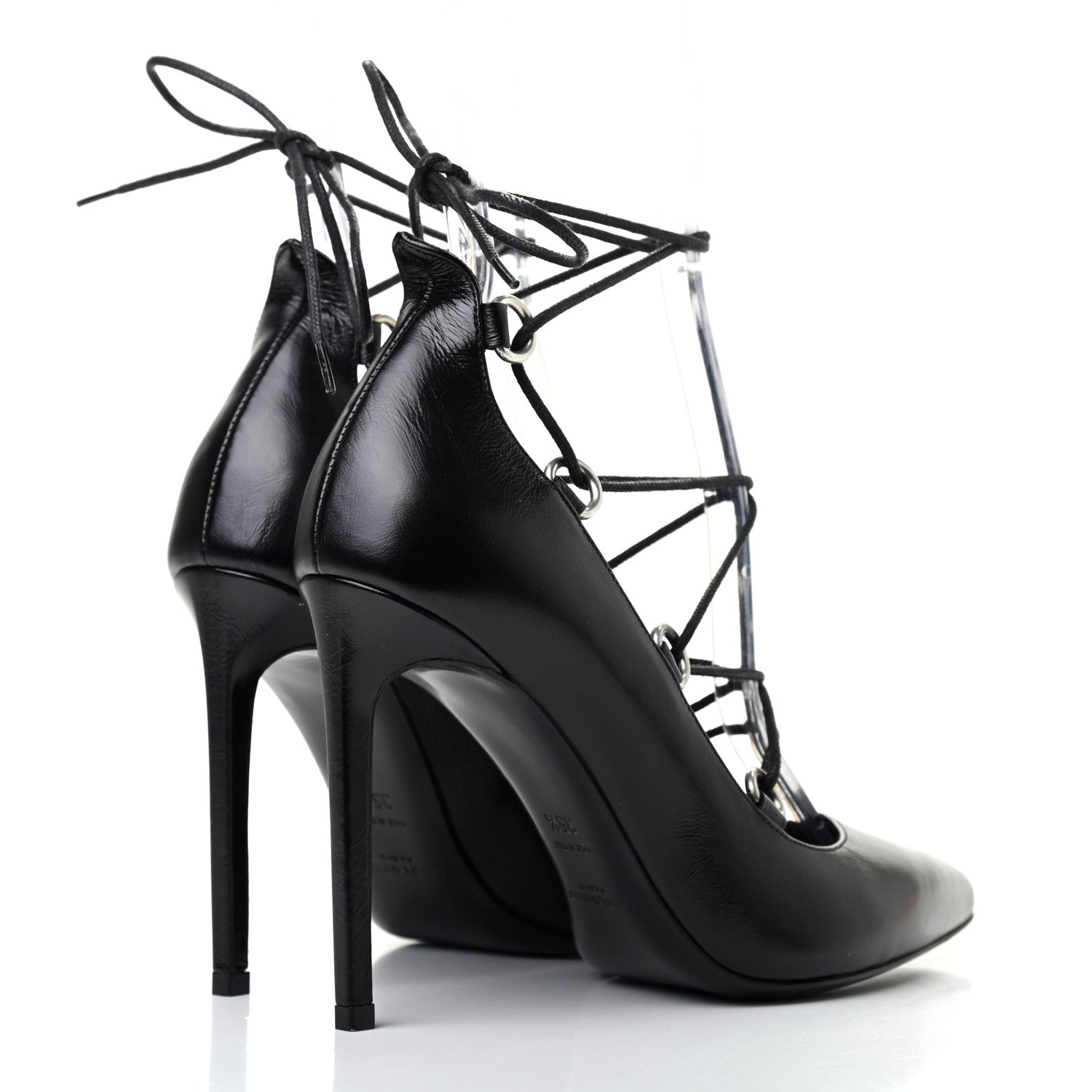 Saint Laurent Shiny Calfskin Paris 105 Lace Up Pumps 35.5 Black 4 of 7