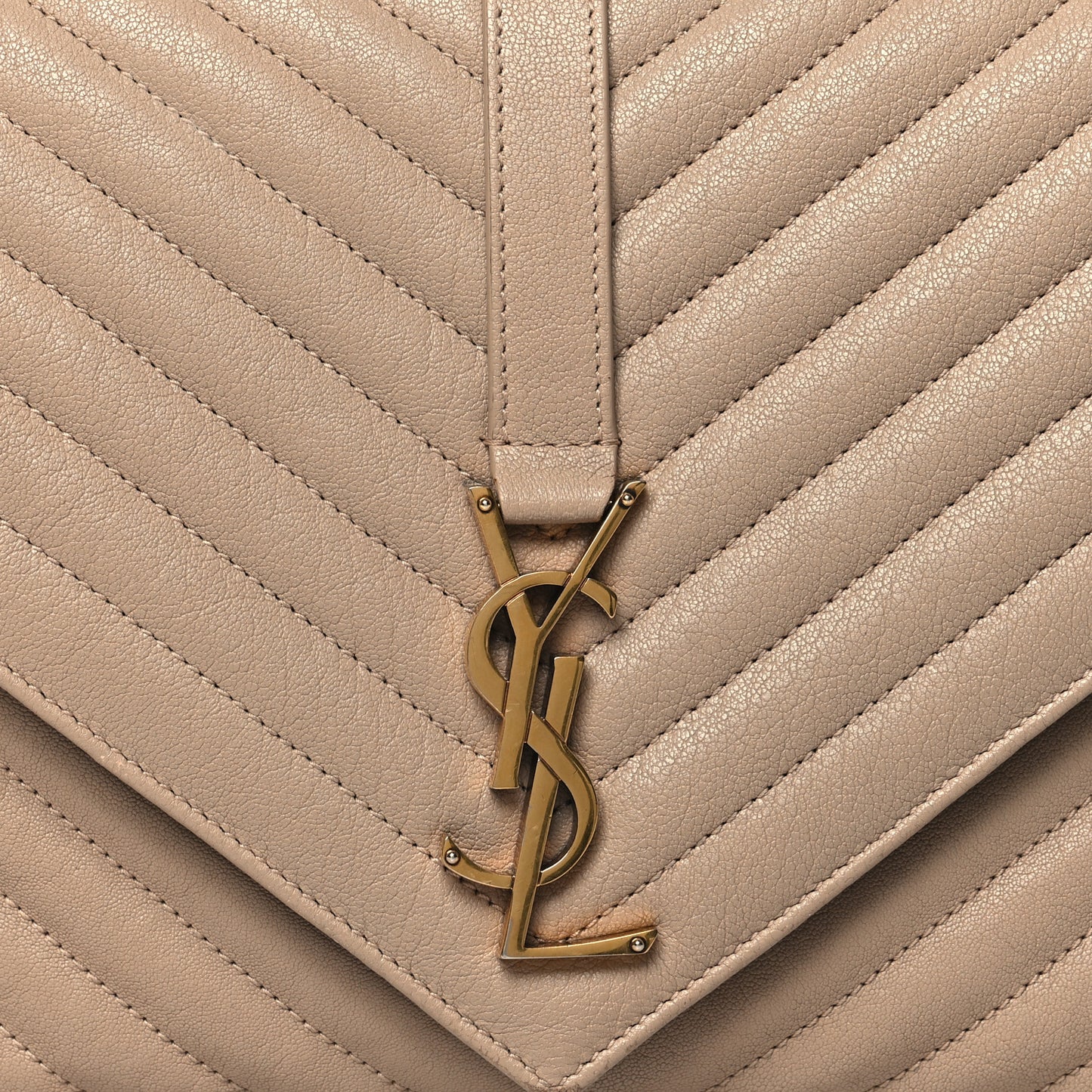Sheepskin Matelasse Chevron Monogram Large College Satchel Beige