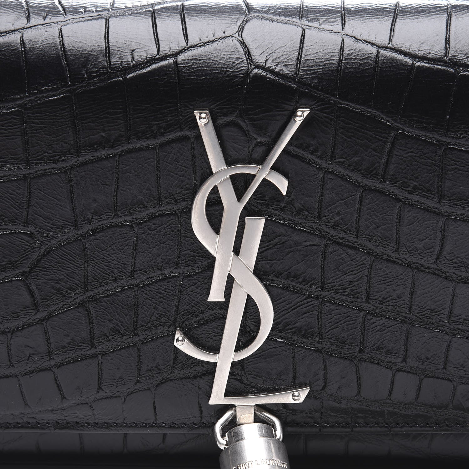 Saint Laurent Calfskin Crocodile Embossed Monogram Small Kate Tassel Satchel Black 8 of 8