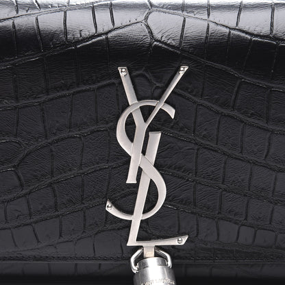 Saint Laurent Calfskin Crocodile Embossed Monogram Small Kate Tassel Satchel Black 8 of 8