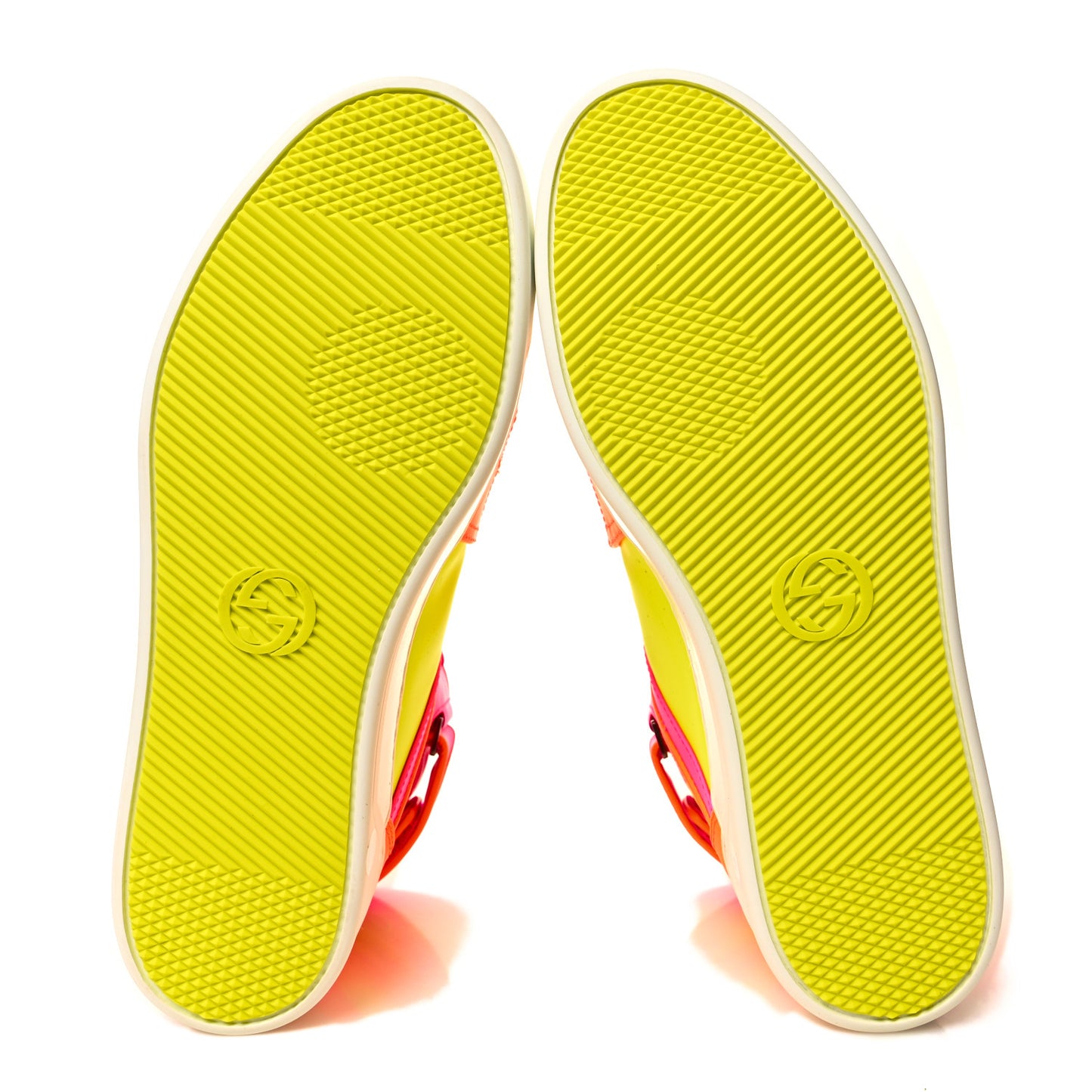 Calfskin Womens Neon High Top Sneakers 36 White Neon Yellow Pink Orange