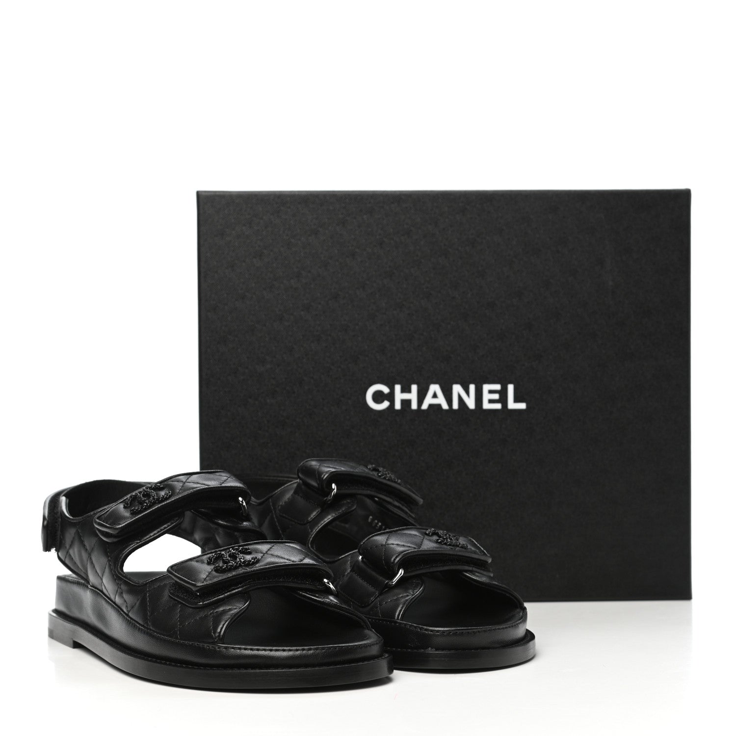 Chanel Lambskin Velcro Dad Sandals 38 Black 8 of 8