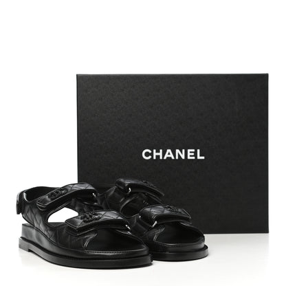 Chanel Lambskin Velcro Dad Sandals 38 Black 8 of 8