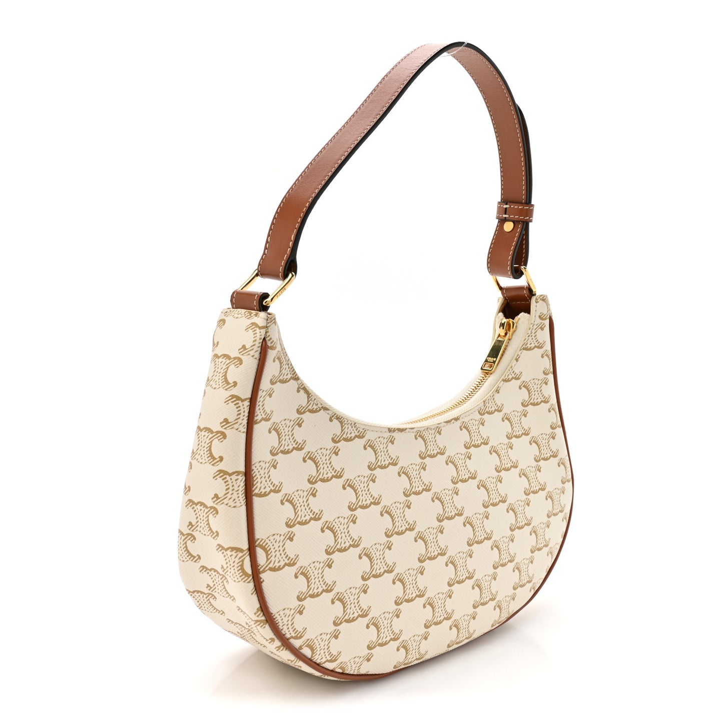 Canvas Calfskin Ava Triomphe Shoulder Bag White