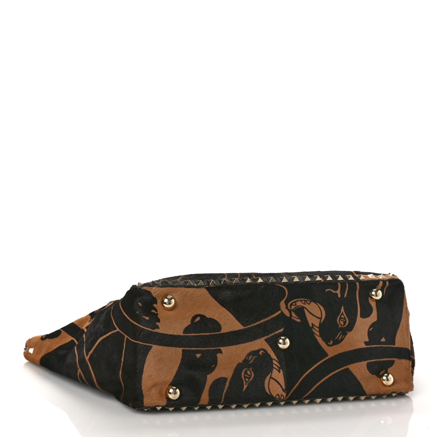 Calf Hair Jaguar Print Medium Rockstud Tote Beige Black