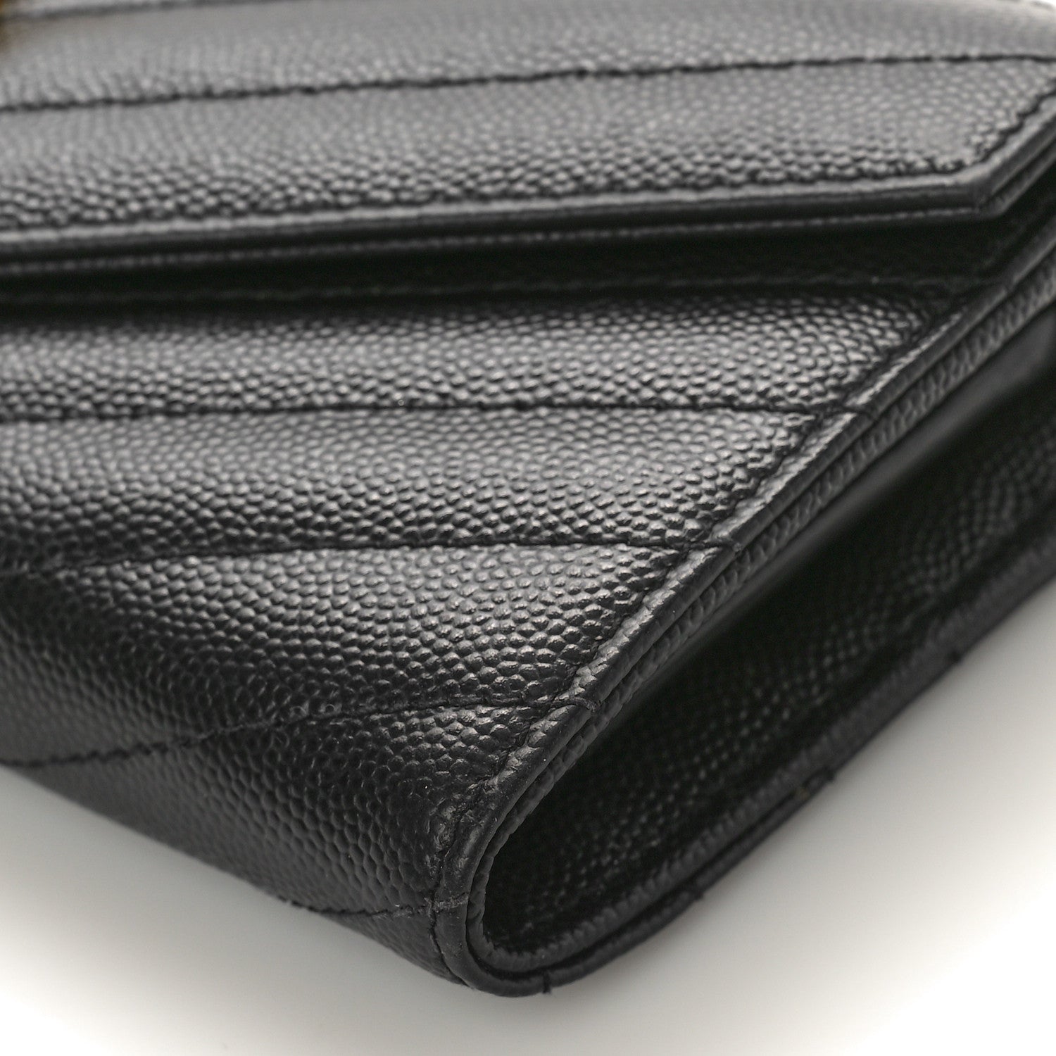 Saint Laurent Grain De Poudre Matelasse Chevron Monogram Flap Wallet Black 8 of 8