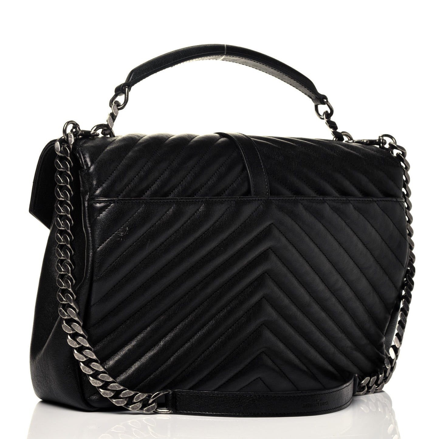 Sheepskin Matelasse Chevron Monogram Large College Satchel Black