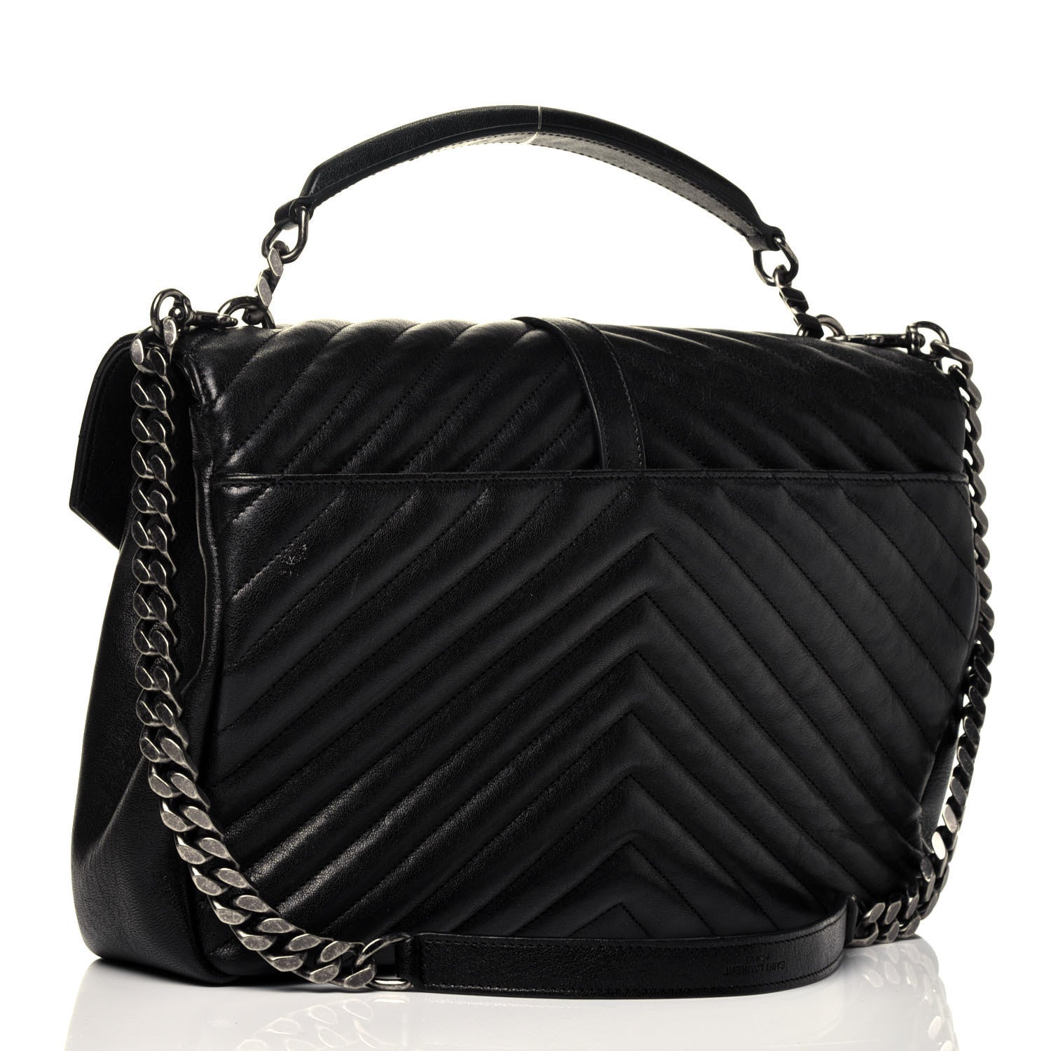 Saint Laurent Sheepskin Matelasse Chevron Monogram Large College Satchel Black 4 of 10