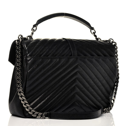 Saint Laurent Sheepskin Matelasse Chevron Monogram Large College Satchel Black 4 of 10