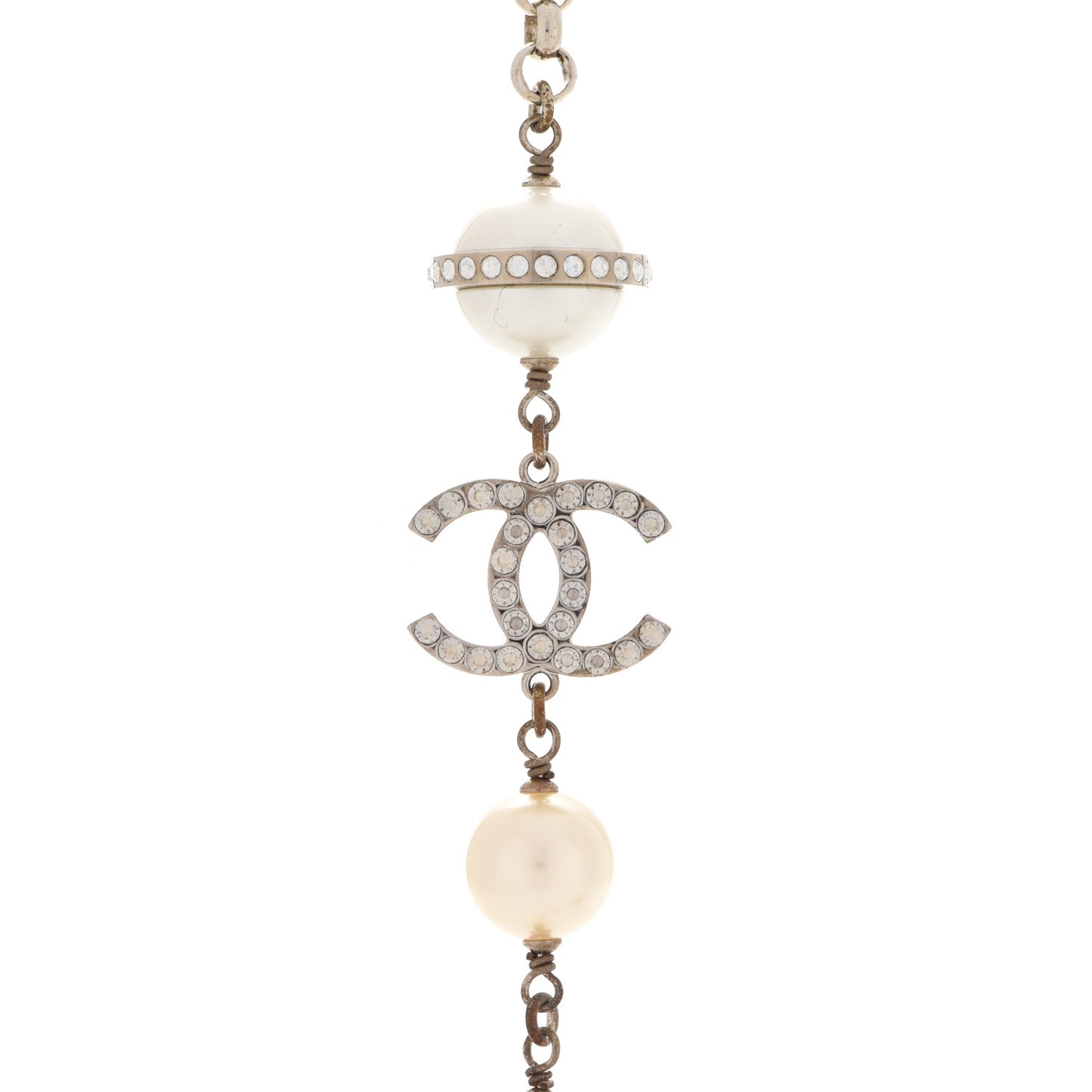 Crystal Pearl Beaded CC Long Necklace Grey