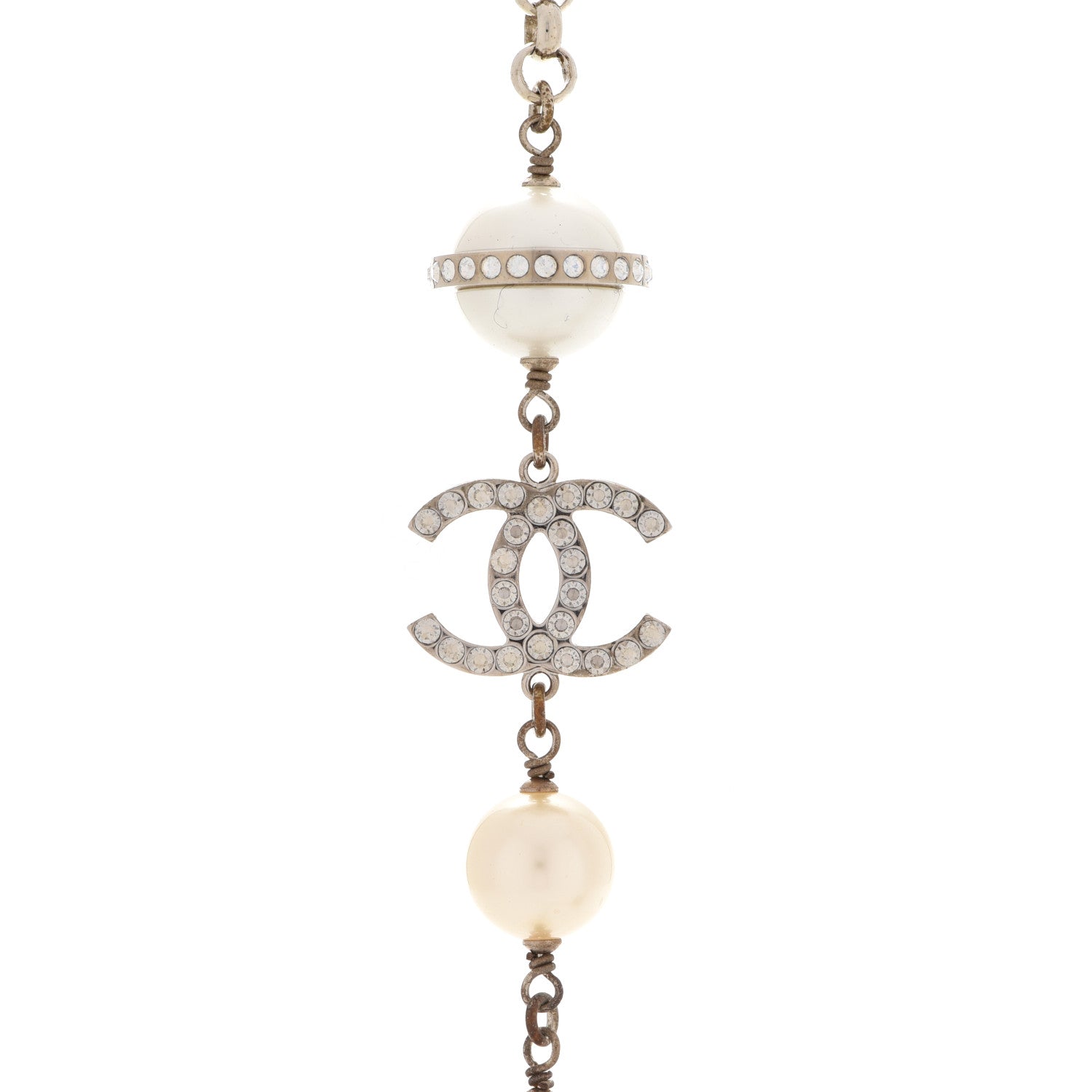 Chanel Crystal Pearl Beaded CC Long Necklace Grey 4 of 6