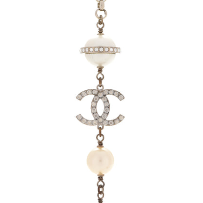 Chanel Crystal Pearl Beaded CC Long Necklace Grey 4 of 6